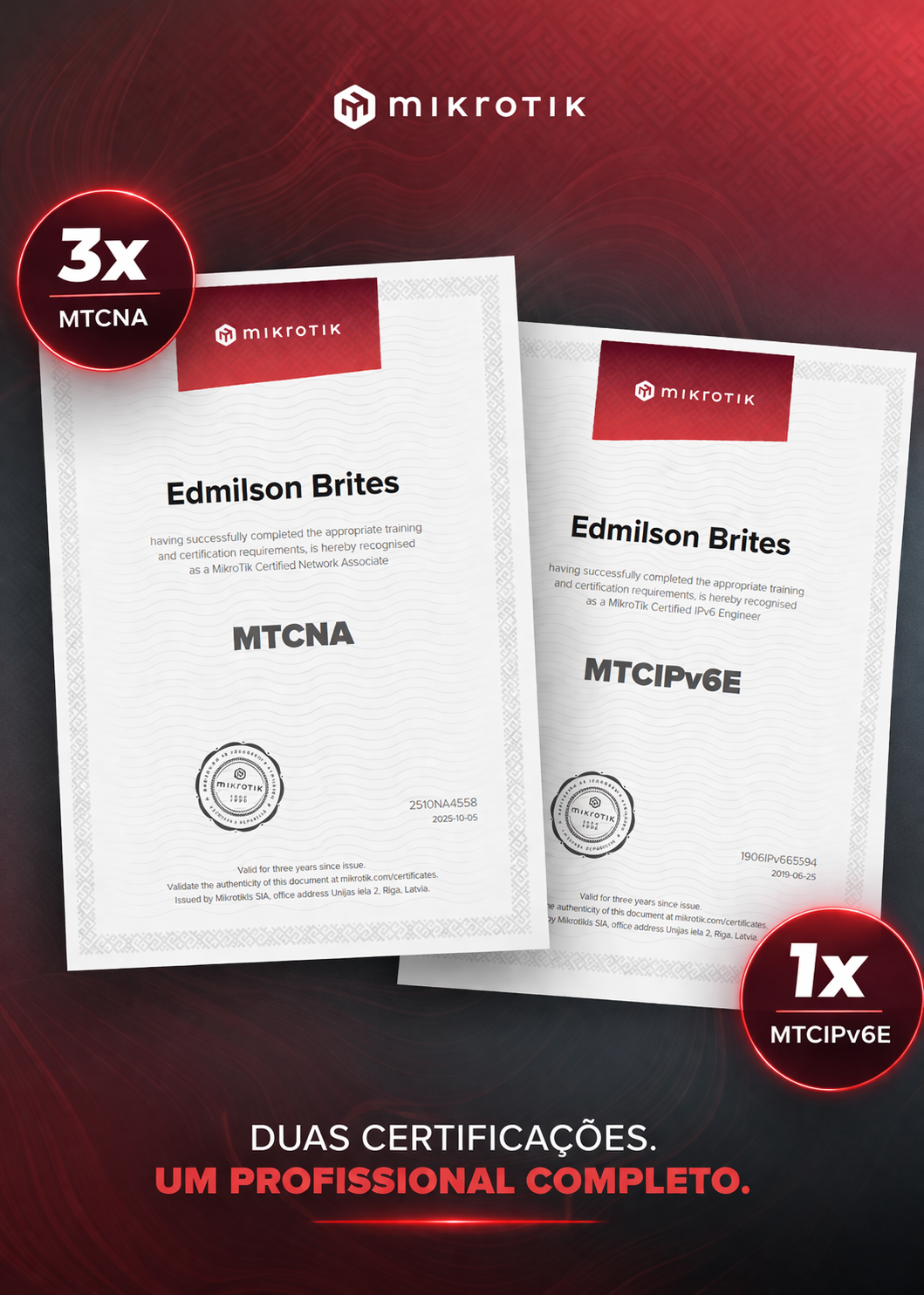 Arte com as certificacoes MikroTik de Edmilson Brites